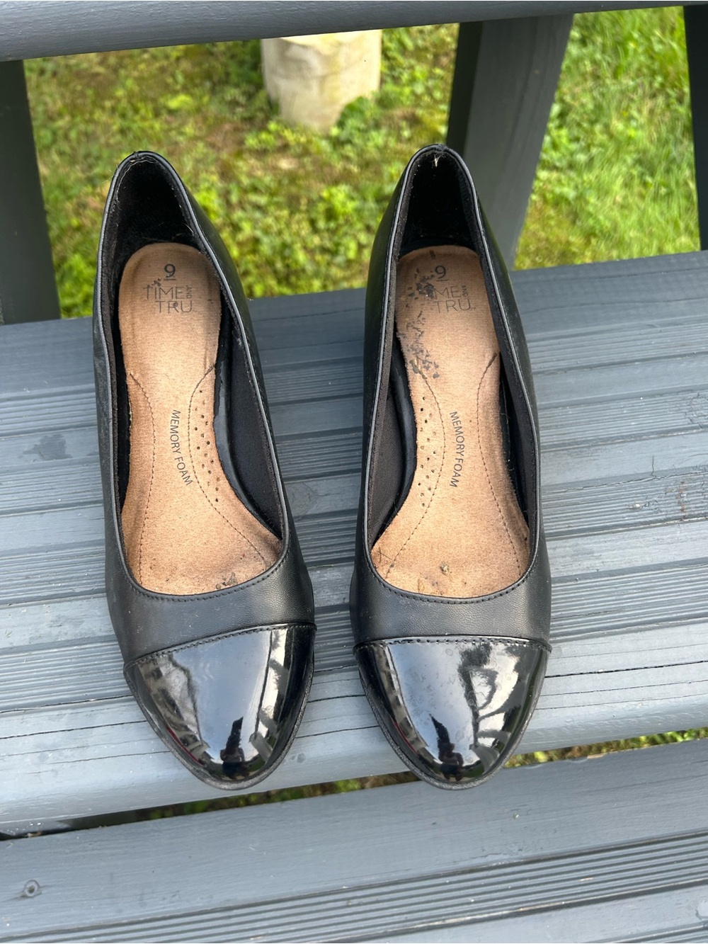 Time and Tru Black Women's Cap-Toe Memory Foam Flats